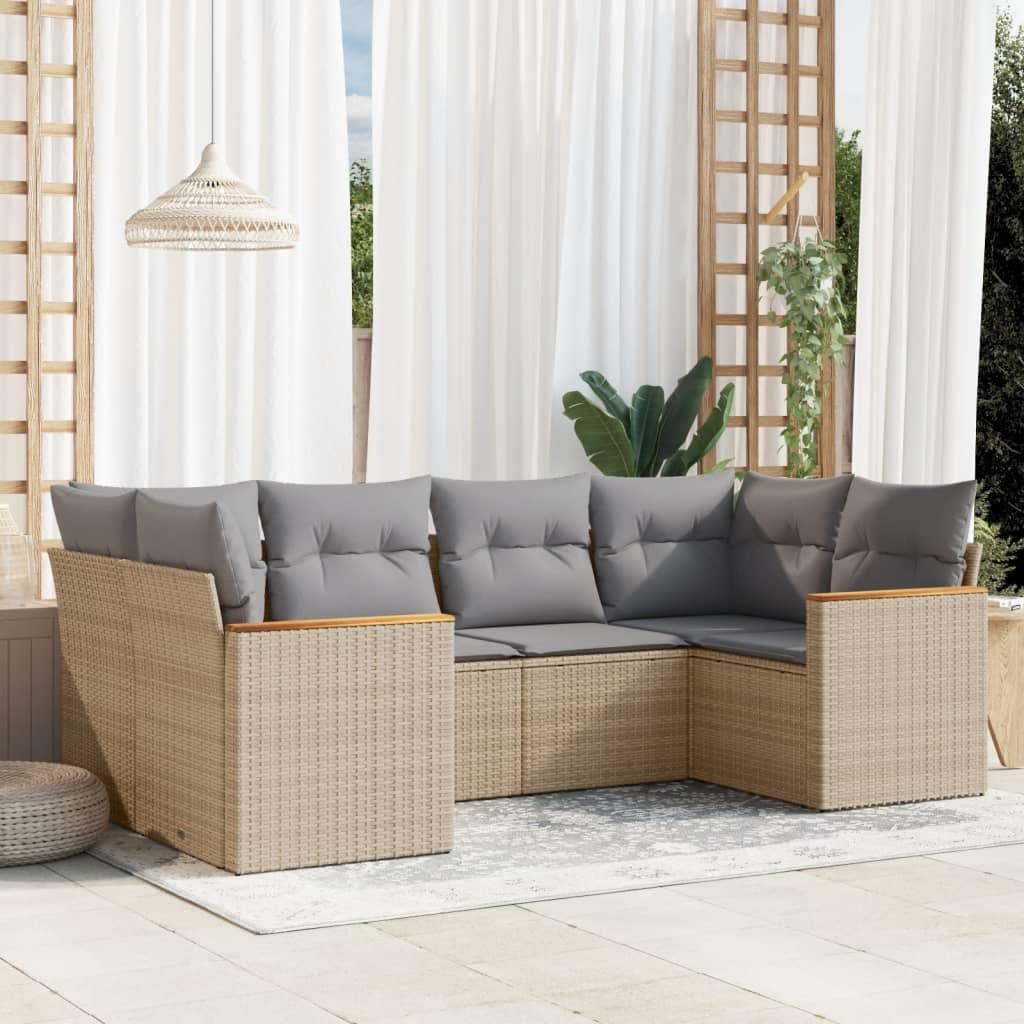 Sofasæt til haven 6 dele med hynder polyrattan beige