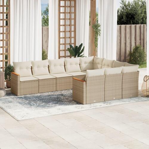 Sofasæt til haven 10 dele med hynder polyrattan beige