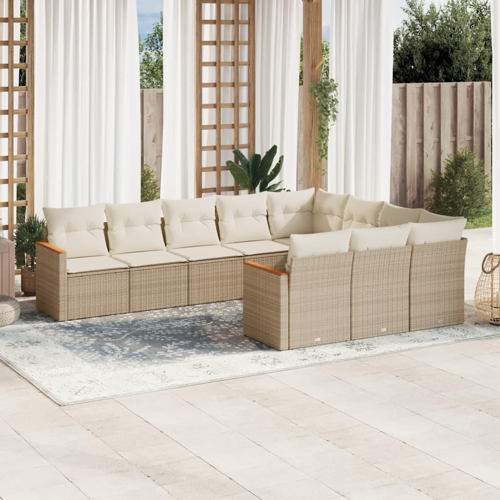 Sofasæt til haven 10 dele med hynder polyrattan beige