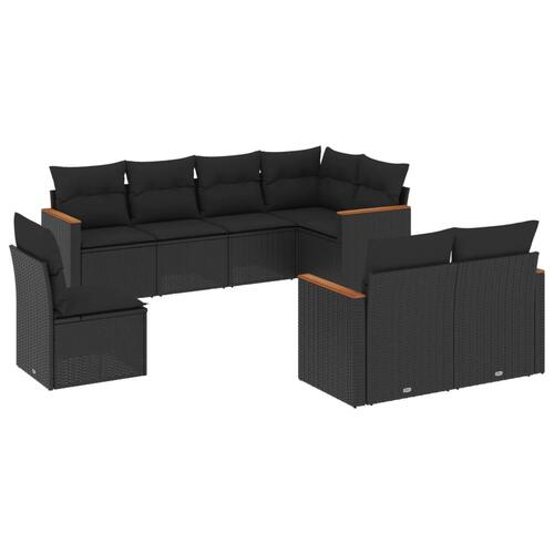 Sofasæt til haven 8 dele med hynder polyrattan sort