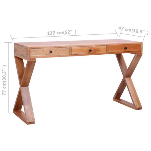 Computerbord 132 x 47 x 77 cm massivt mahognitræ naturfarvet