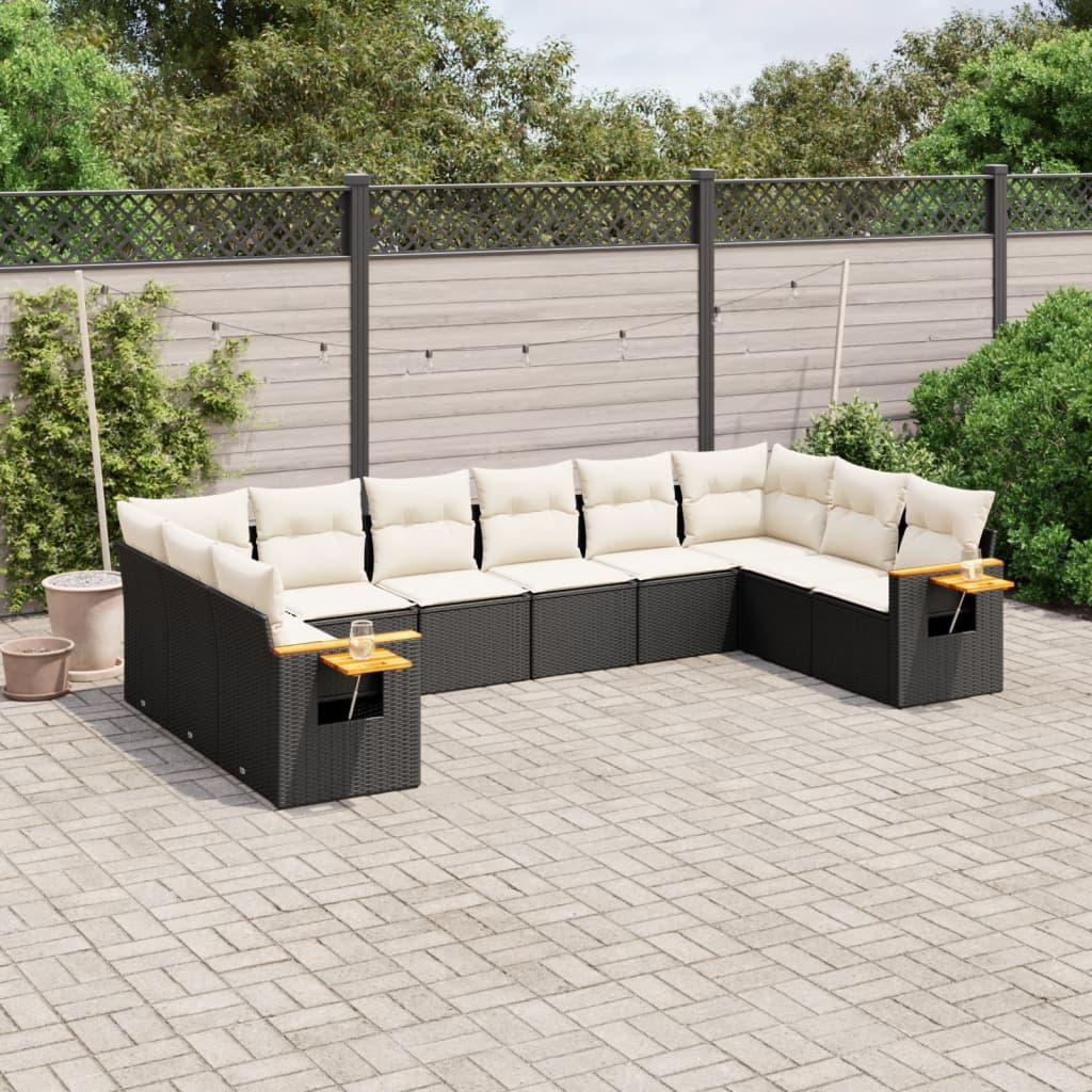 Sofasæt til haven 10 dele med hynder polyrattan sort