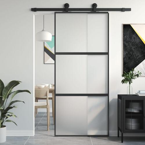 Skydedør 90x205 cm hærdet glas og aluminium sort