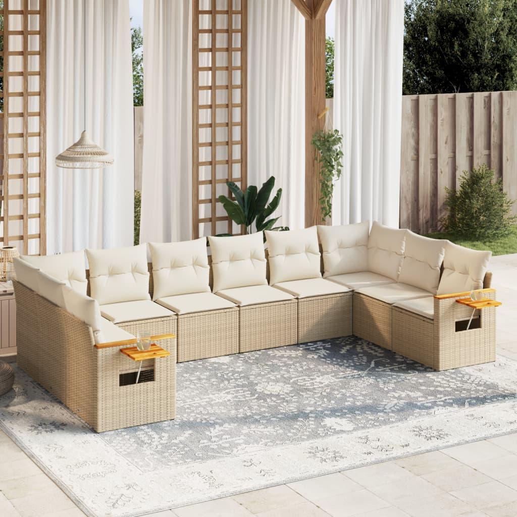 Sofasæt til haven 10 dele med hynder polyrattan beige