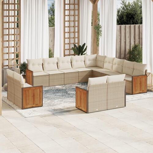 Sofasæt til haven 13 dele med hynder polyrattan beige