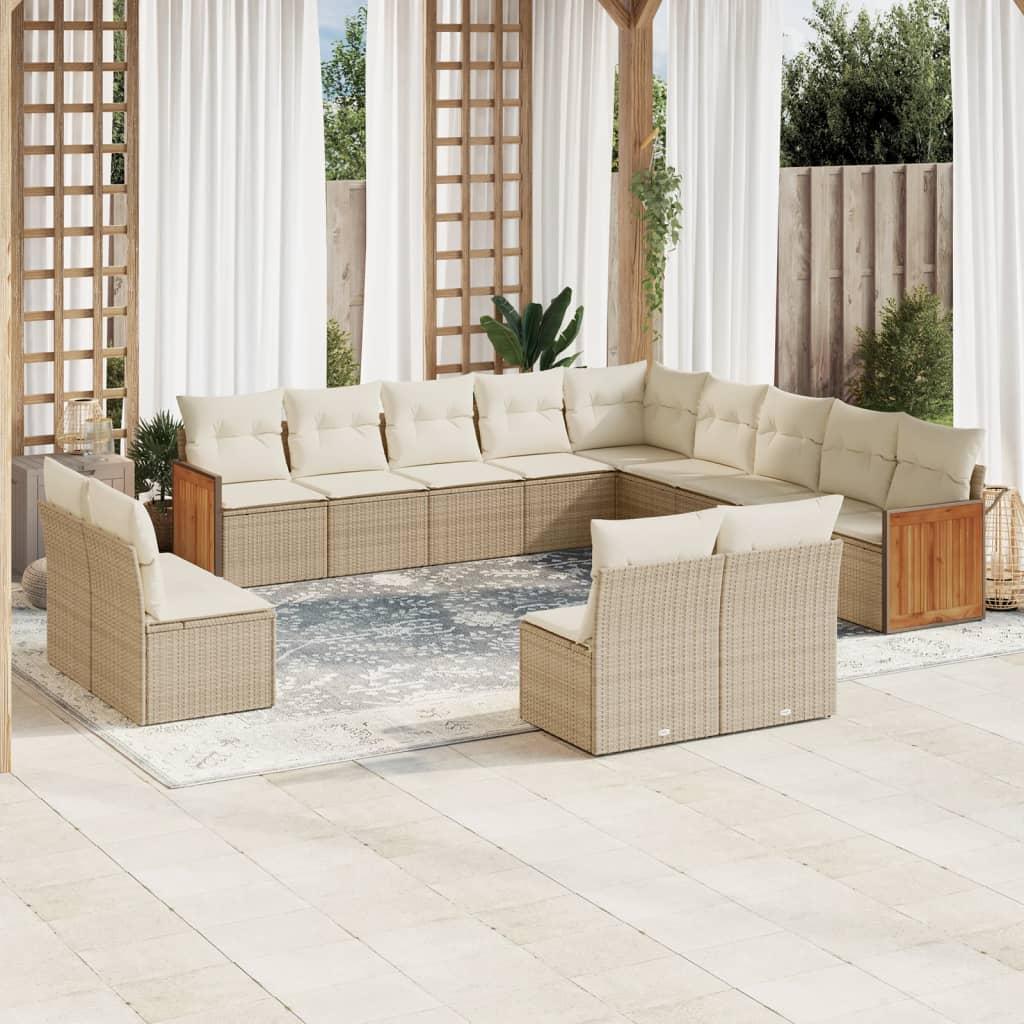Sofasæt til haven 13 dele med hynder polyrattan beige