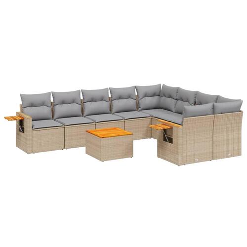 Sofasæt til haven 10 dele med hynder polyrattan beige