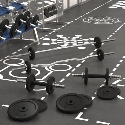 Vægtstang og håndvægt med skiver 120 kg støbejern