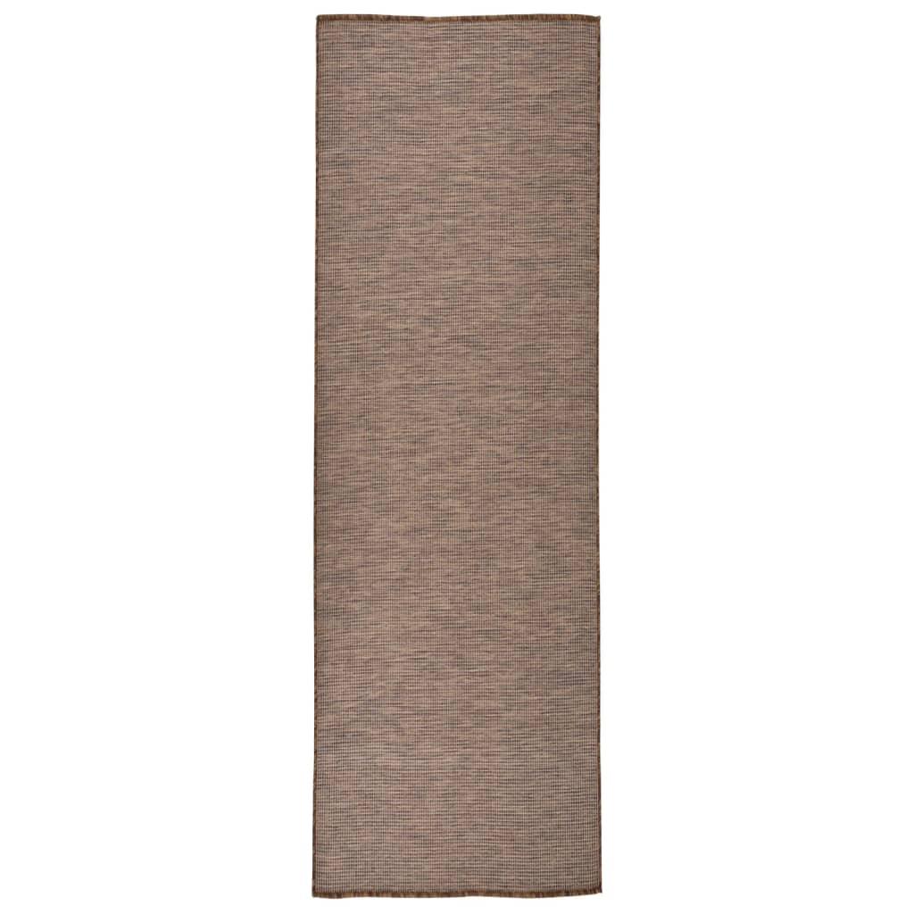 Fladvævet udendørstæppe 80 × 250 cm - brun løber billede