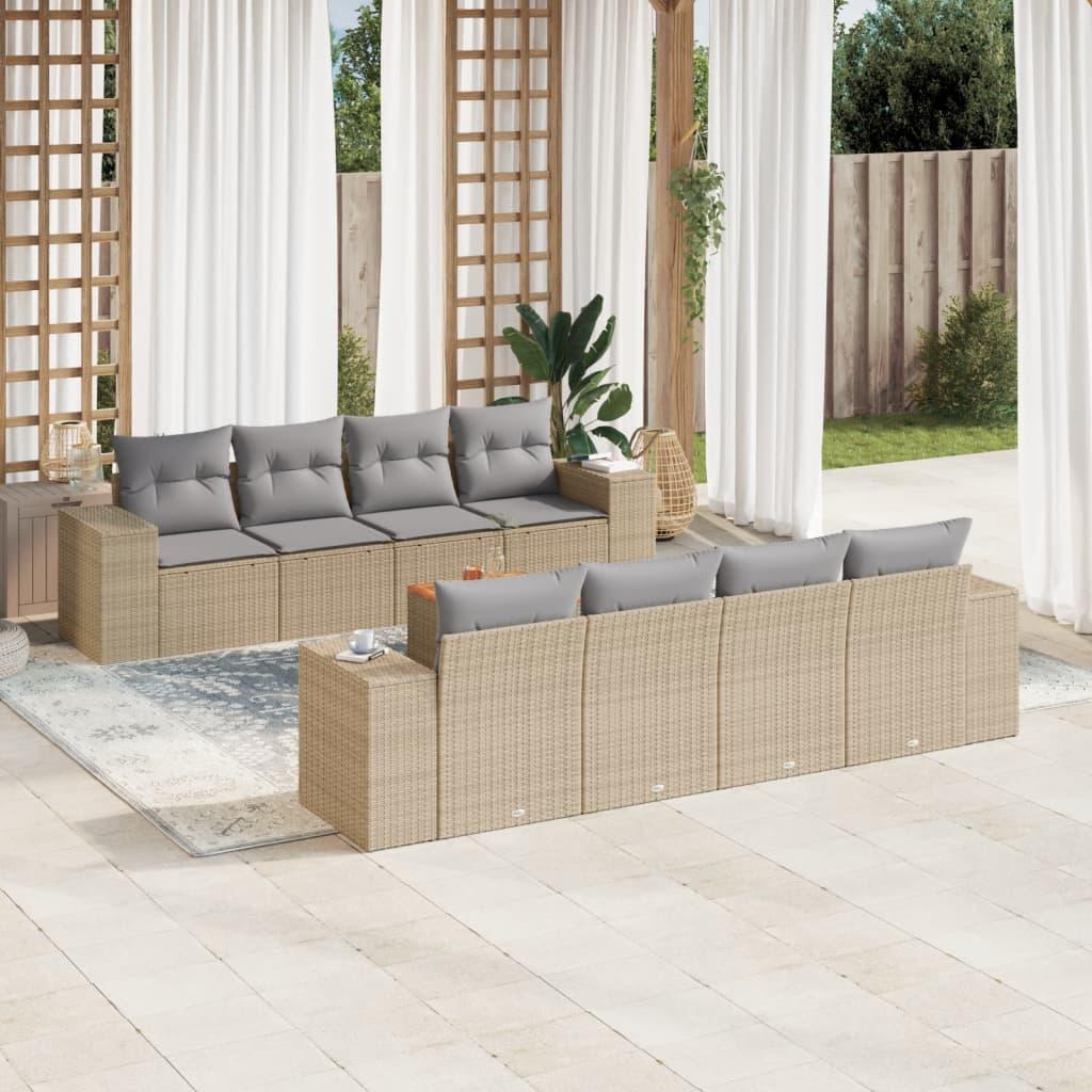 Sofasæt til haven 9 dele med hynder polyrattan beige billede
