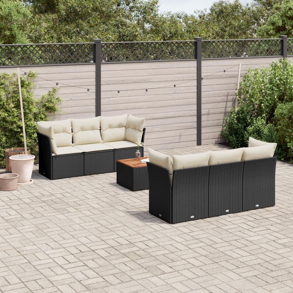 Sofasæt til haven i polyrattan - 7 dele med hynder, sort