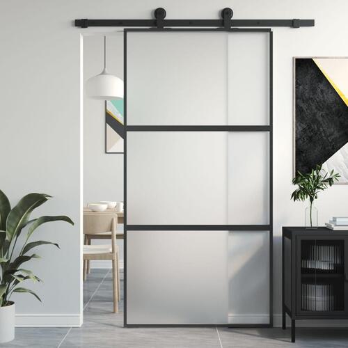 Skydedør 102,5x205 cm hærdet glas og aluminium sort