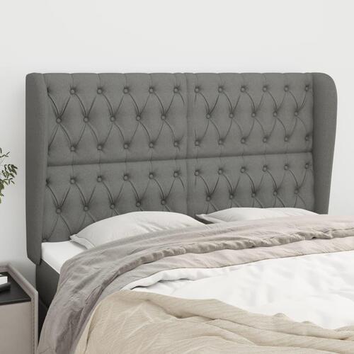 Sengegavl med kanter 147x23x118/128 cm stof mørkegrå