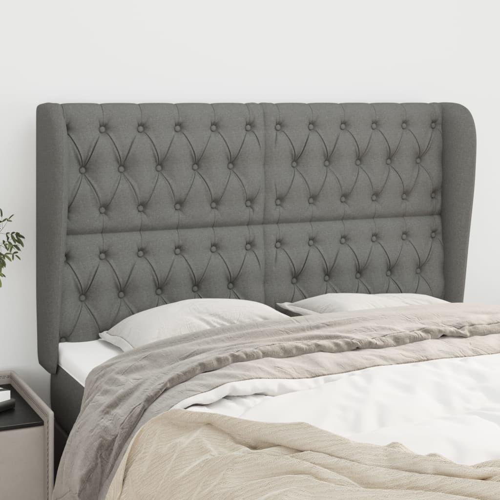 Sengegavl med kanter 147x23x118/128 cm stof mørkegrå