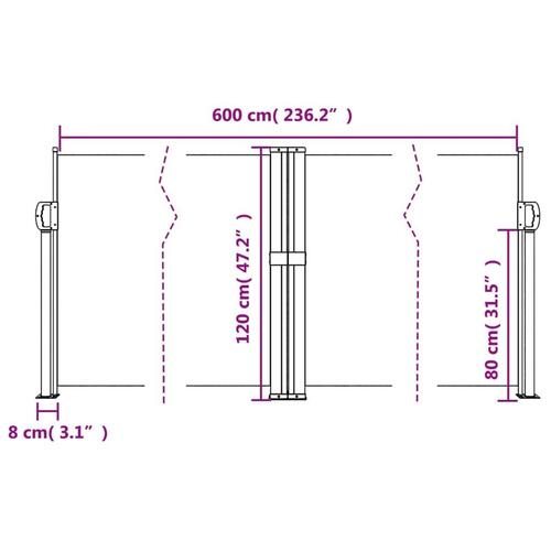 Sammenrullelig sidemarkise 120 x 600 cm terrakotta