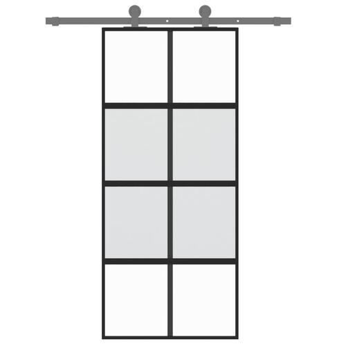 Skydedør 90x205 cm hærdet glas og aluminium sort
