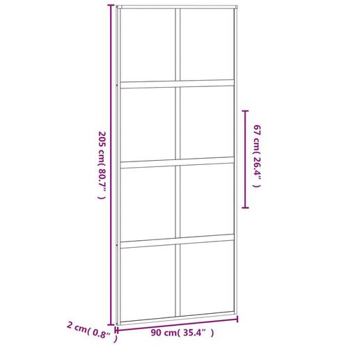 Skydedør 90x205 cm hærdet glas og aluminium sort