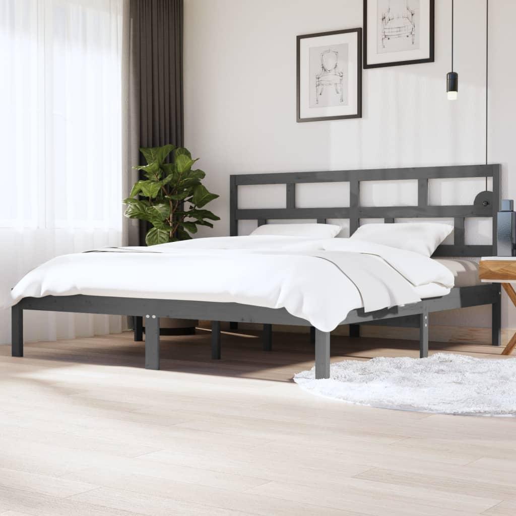 Sengeramme 200x200 cm massivt fyrretræ grå