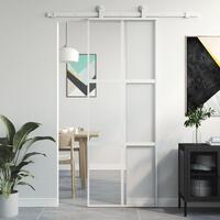 Skydedør 76x205 cm hærdet glas og aluminium hvid