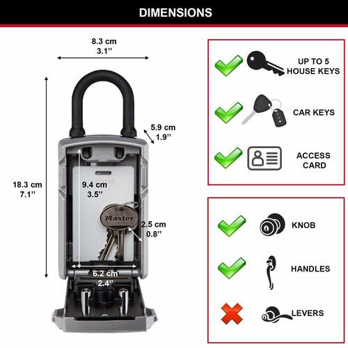 Sikkerhedsboks Master Lock 5440EURD Nøgler Sort/Sølvfarvet Zink 18 x 8 x 6 cm (1 enheder)