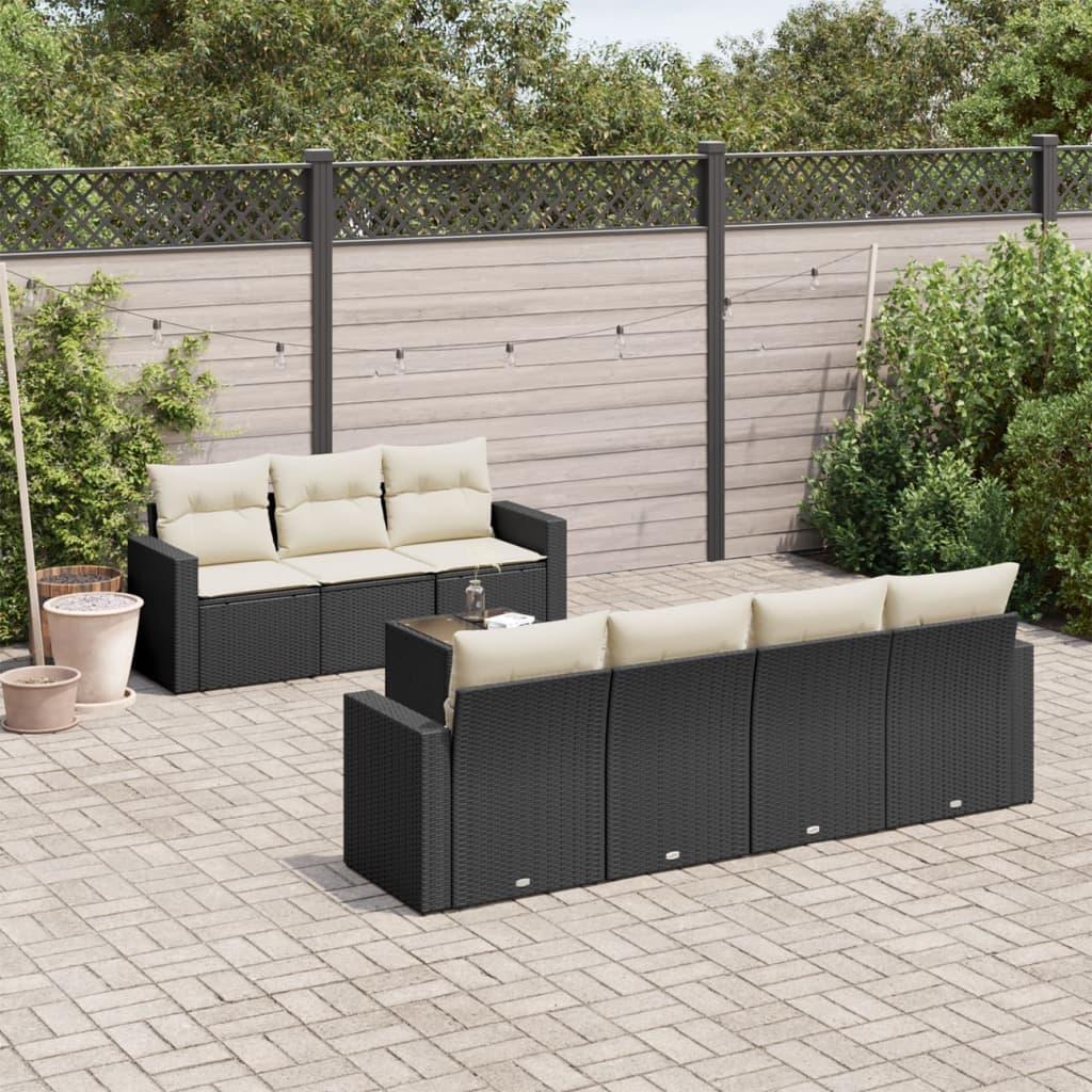 Sofasæt til haven i polyrattan - 8 dele med hynder, sort