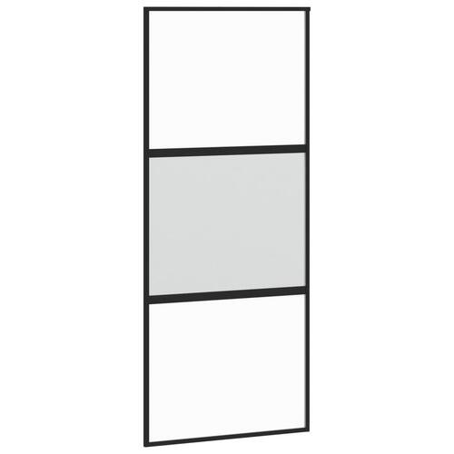 Skydedør 90x205 cm hærdet glas og aluminium sort