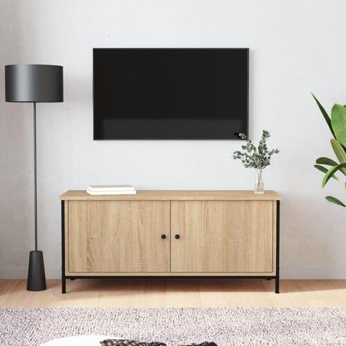 Tv-bord med låger 102x35x45 cm konstrueret træ sonoma-eg
