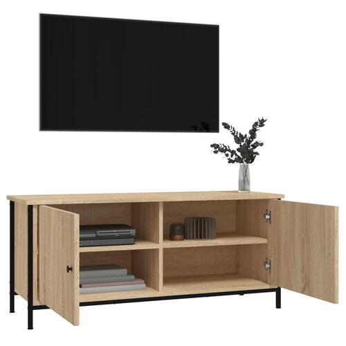 Tv-bord med låger 102x35x45 cm konstrueret træ sonoma-eg