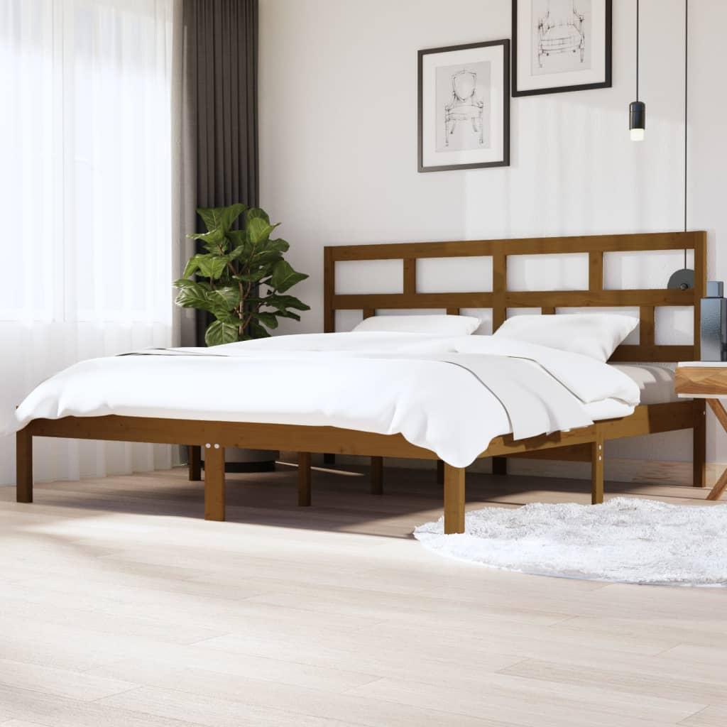 Sengeramme 200x200 cm massivt fyrretræ gyldenbrun