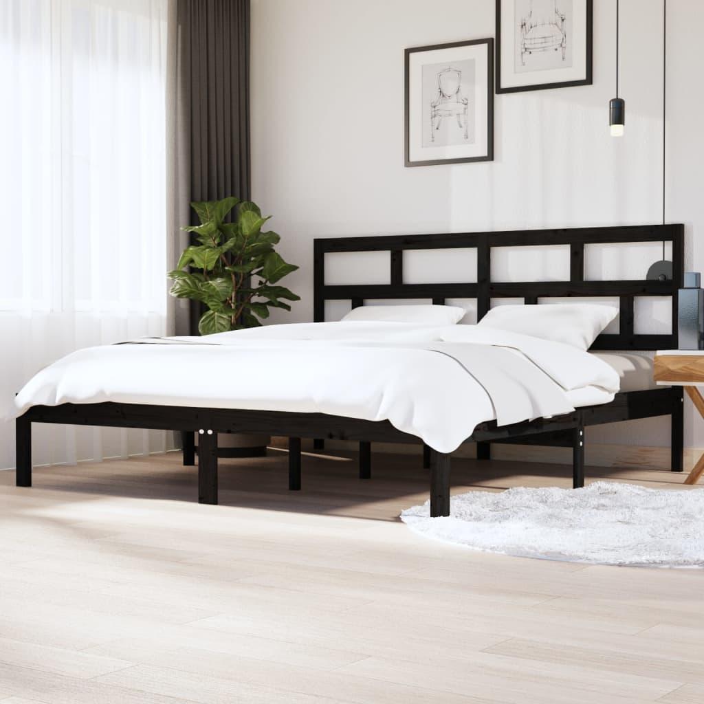 Sengeramme 200x200 cm massivt fyrretræ sort