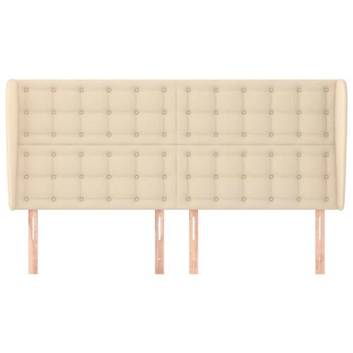 Sengegavl med kanter 163x23x118/128 cm stof cremefarvet