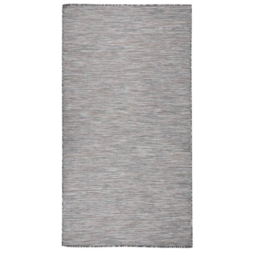 Fladvævet udendørstæppe 80x150 cm brun og blå