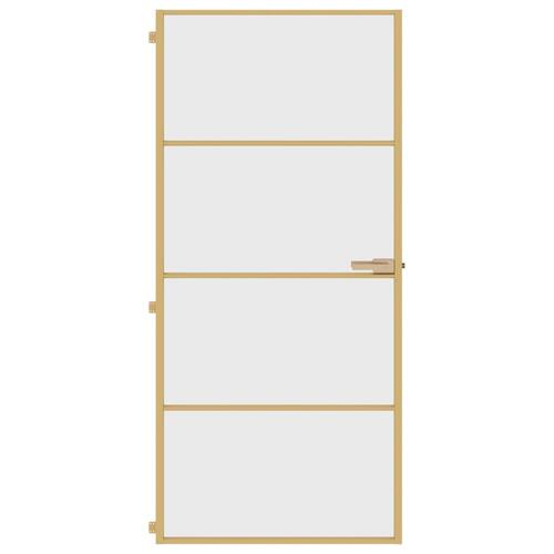 Indvendig dør 93x201,5 cm hærdet glas og aluminium guldfarvet
