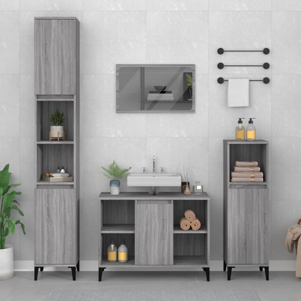 Skab til håndvask 80x33x60 cm konstrueret træ grå sonoma-eg