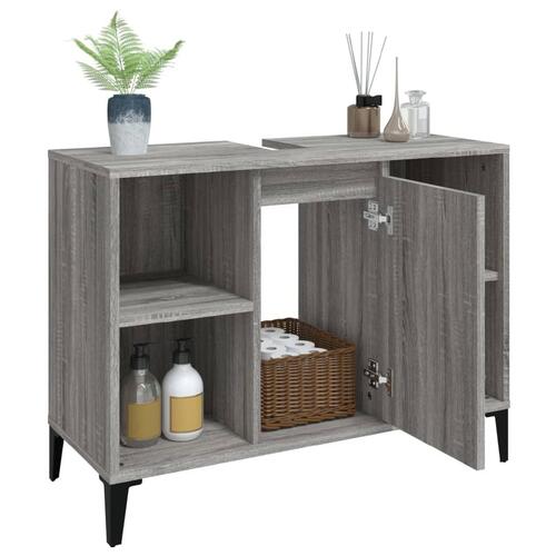 Skab til håndvask 80x33x60 cm konstrueret træ grå sonoma-eg