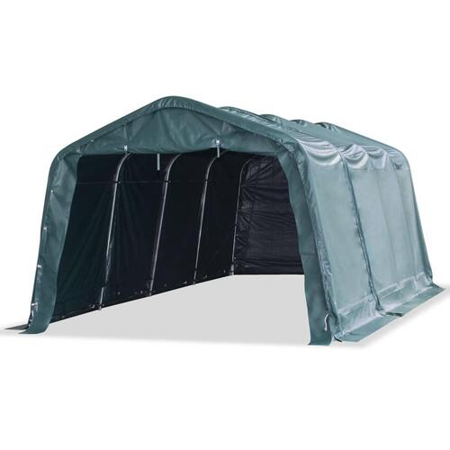 Flytteligt læskur til husdyr PVC 550 g/m² 3,3x6,4 m mørkegrøn