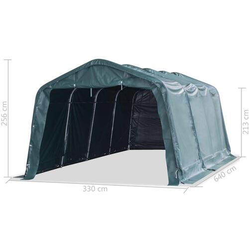 Flytteligt læskur til husdyr PVC 550 g/m² 3,3x6,4 m mørkegrøn