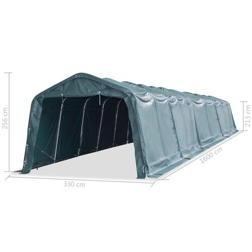 Flytteligt læskur til husdyr PVC 550 g/m² 3,3x16 m mørkegrøn