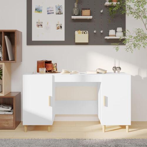 Skrivebord 140x50x75 cm konstrueret træ hvid højglans