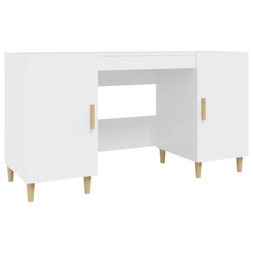 Skrivebord 140x50x75 cm konstrueret træ hvid højglans
