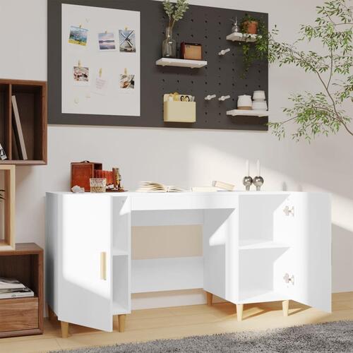 Skrivebord 140x50x75 cm konstrueret træ hvid højglans