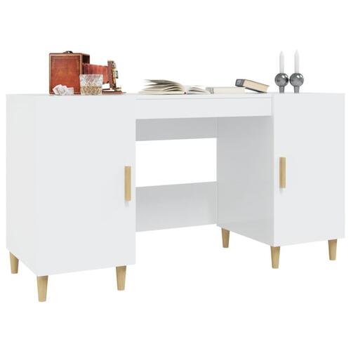 Skrivebord 140x50x75 cm konstrueret træ hvid højglans