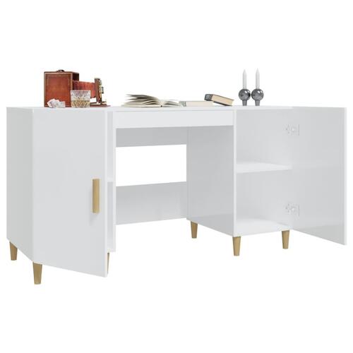 Skrivebord 140x50x75 cm konstrueret træ hvid højglans