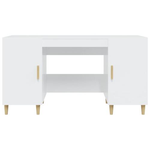 Skrivebord 140x50x75 cm konstrueret træ hvid højglans