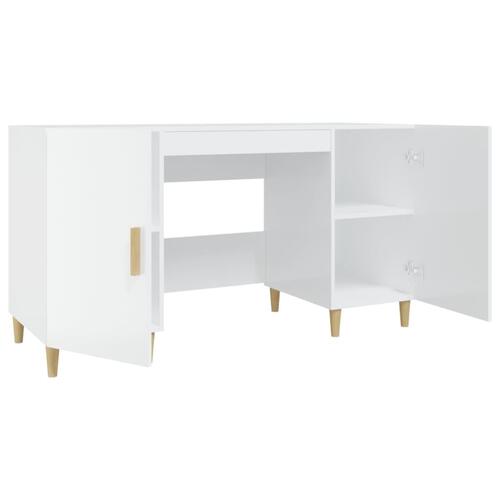 Skrivebord 140x50x75 cm konstrueret træ hvid højglans