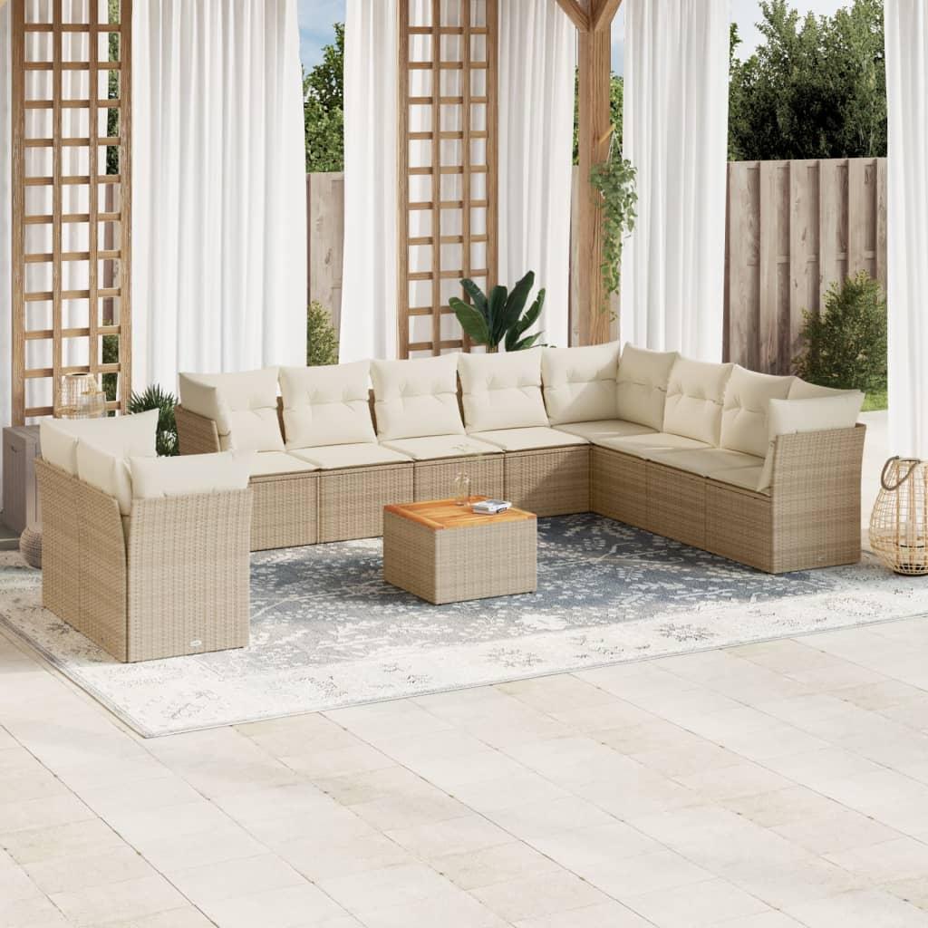 Sofasæt til haven 11 dele med hynder polyrattan beige