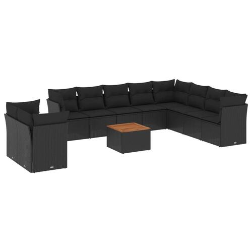 Sofasæt til haven 11 dele med hynder polyrattan sort