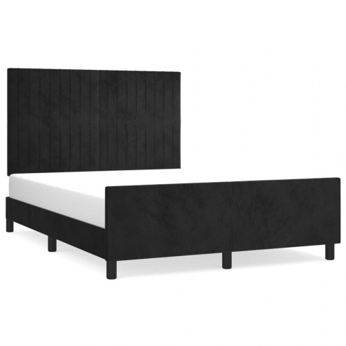 Sengeramme med sengegavl i sort fløjl 140 x 190 cm