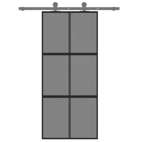 Skydedør 90x205 cm hærdet glas og aluminium sort