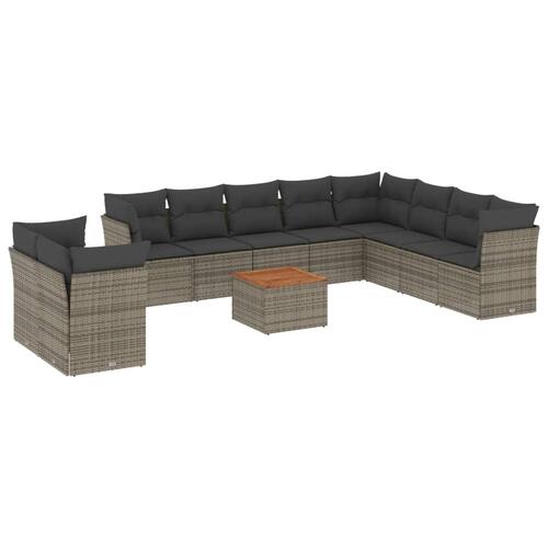 Loungesæt til haven 11 dele med hynder polyrattan grå